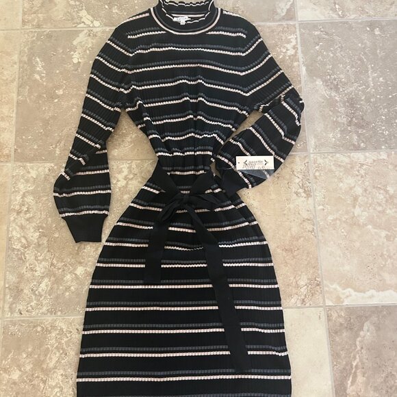Nanette Lepore Dress Coco Mock Neck Striped Midi Sweater Ribbed Finish SZXL - Picture 5 of 10